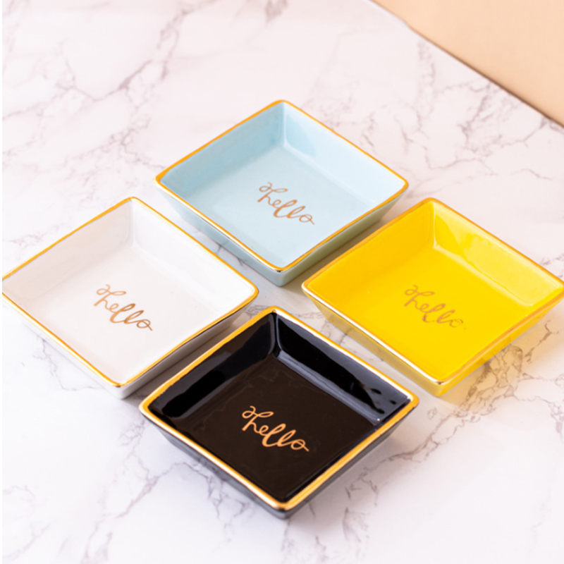 Ceramic Ring Dish Tray Decorative Ceramic Square Trinket Jewelry Holder Dish